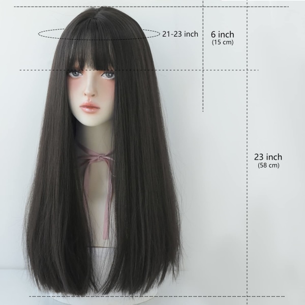 Long Straight Wig With Bangs Hair Dye Black Wig for Women Synthetic Natural Black Hair Party And Cosplay Premium Soft Wig( 23 inch Black )