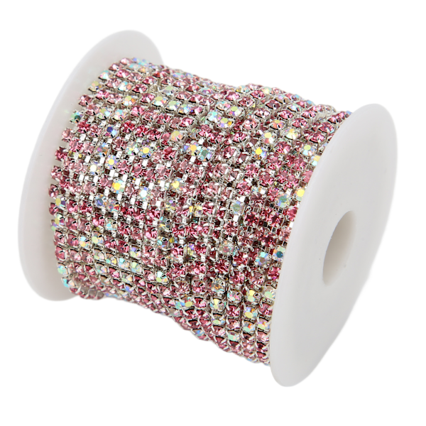 Rhinestone Trim Färgglad Glittrande 10 Meter Rhinestone Trim för Hushåll DIY Hantverk Kläder Dekoration PresentSilver Bakgrund Rosa Färg 3mm