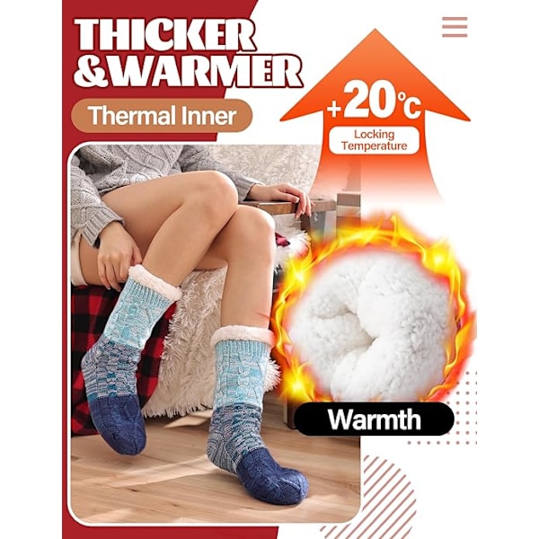 Dame Slippersokker Antislipp Fuzzy Fluffy Tykke Varme Hyttekoselige Komfortable Myke Fleece Hjemmegrep Sokker Blue
