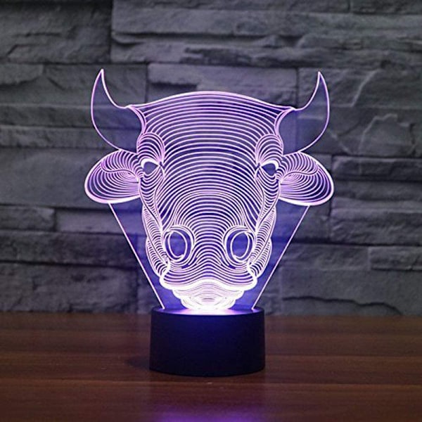 Tjur Ko 3D LED-lampa, Abstrakt optisk illusion nattljus