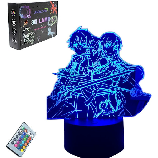 SAO Anime Figur LED-lys Søt Gutter & Jenter Jul Bursdag Feriefest Gave Kirito/Asuna/Asada Shino 3D Optisk Illusjon Bordlampe