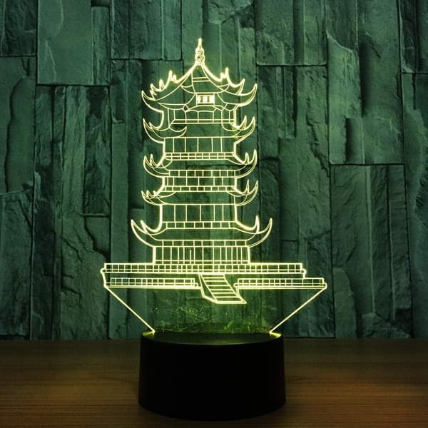 3D Natlampe Leifeng Pagode Form 3D Natlampe Tårn Lampe