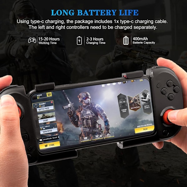 Mobil spelkontroll för iPhone, Android, direkt spel, bärbar Bluetooth minikontroll spelkontroll joystick med magnetisk förvaring för iPhone 14 13 Black
