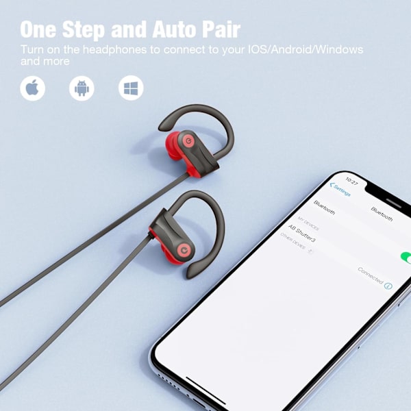 Bluetooth-kuulokkeet, langattomat juoksukorvanapit 16 tunnin toistoajalla, HD Deep Bass Stereo IPX7 vedenpitävät kuulokkeet Selkeät puhelut Äänen eristys Spor Red