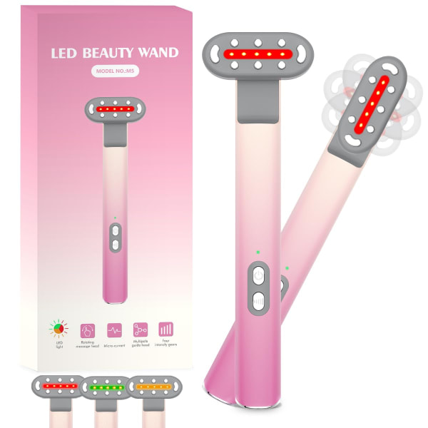 Red Light Therapy for Face, 6-i-1 LED Red Light Therapy Wand, 3 Color Radiant Renewal Wand, Face Therapy Wand for å redusere øyelinjer, mørke sirkler og