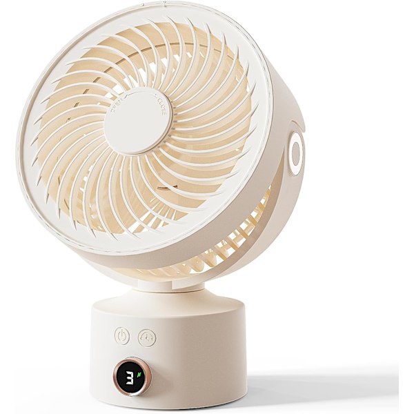 Bordventilator, lille oscillerende ventilator til soveværelse, 9 tommer bordventilatorer støjsvag, bordluftcirkulationsventilator med 3 hastigheder, 4 timers timer, genopladelig ventilator