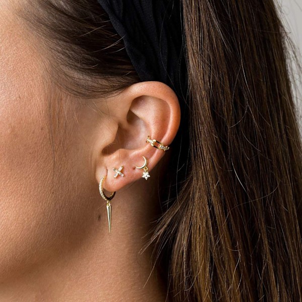Guld Delikat Dangle Hoop Örhängen för Kvinnor 14K Guld