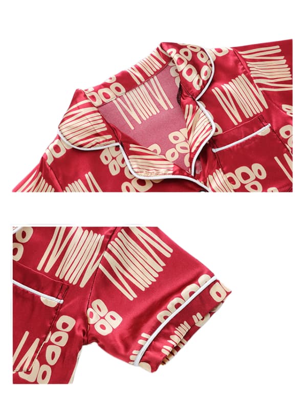 Toddler Button Up Pyjamas Sommar Pjs, Röd Geometri, S