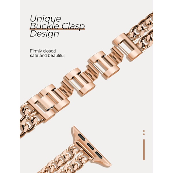 Guld Klockarmband för Kvinnor Kompatibelt med Apple Watch Armband 38mm 40mm 41mm 42mm (S10) Justerbart Metallarmband Cowboy Stålkedja Rose Gold 38/40/41mm (S10/42mm)