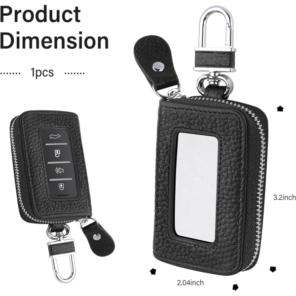 Car Key Fob Case for Replacing Old Key Fob Cover,Genuine Leather Car Key Case Holder with Key Ring & Keychain (Black)