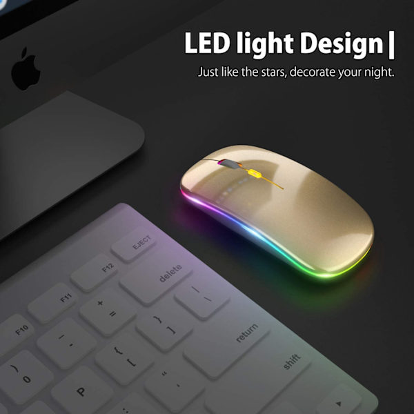 Trådlös LED-mus, laddningsbar, smal, tyst mus 2,4G-port