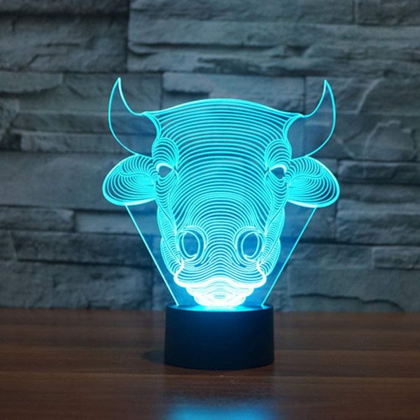 Tjur Ko 3D LED-lampa, Abstrakt optisk illusion nattljus