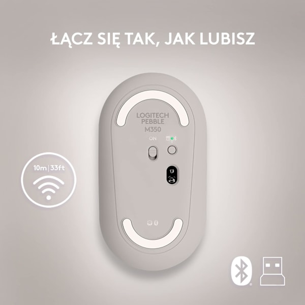 Logitech M350 Pebble trådløs mus med Bluetooth eller 2,4 GHz-modtager, lydløs, slank computermus med stille klik Grey
