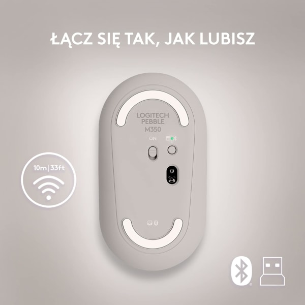 Logitech M350 Pebble trådløs mus med Bluetooth eller 2,4 GHz-mottaker, stille, slank datamus med stille klikk Grey