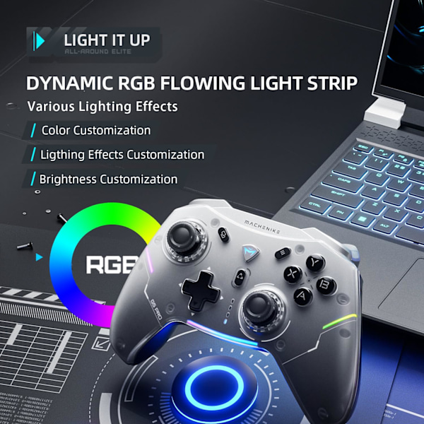 G5 Pro trådløs gaming-controller til Windows PC, Switch, IOS og Android, PC-controller med Hall-effekt joystick og -udløsere/gyroskop, RGB-lys (sort) Black