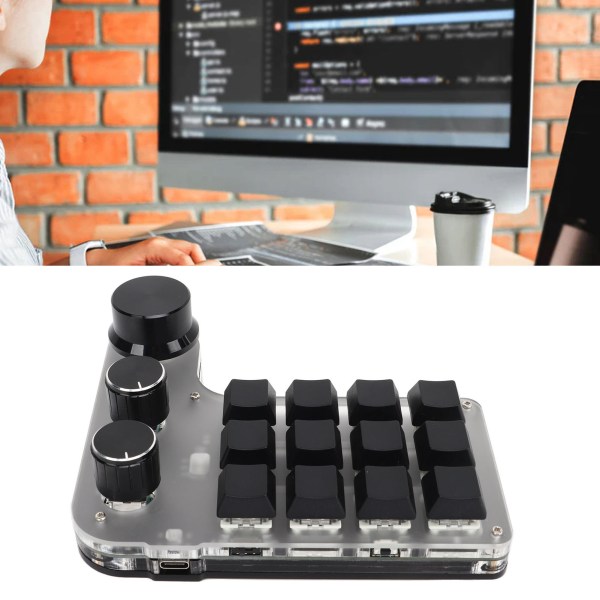 Programmerbar tastatur med RGB 3 knott 12 nøkler 2.4G USB mottak Bluetooth DIY multifunksjonstastatur