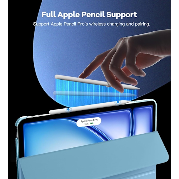 Fodral för iPad Air 11 tum, Slim Ställskydd för iPad Air 11-tum, Stöd för Touch ID, Auto Wake/Sleep Smart Skal med Genomskinlig Ba Misty Blue ipad Air 11 (2024)