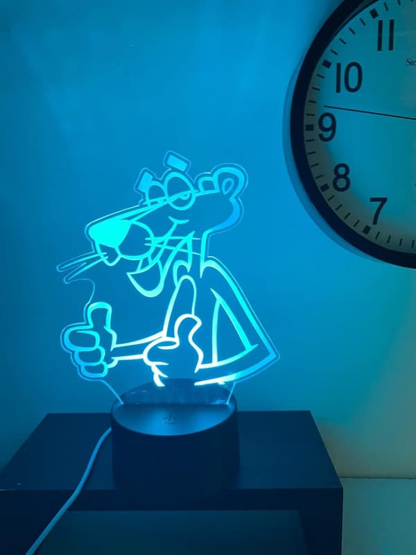 Rosa Panter lampe 3D Illusjon Nattlys, Fjernkontroll