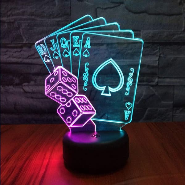 Poker Terninger Nattlys LED 3D Illusjon USB Spillkort Remo