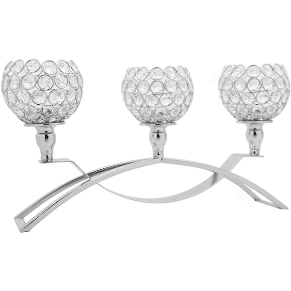 Krystall lysestaker, 3 armer bordkandelaber, skjenk skap kandelaber ornamenter bord midtpunkter for bryllup, hjemmedekor, Thanksgiving Silver Big