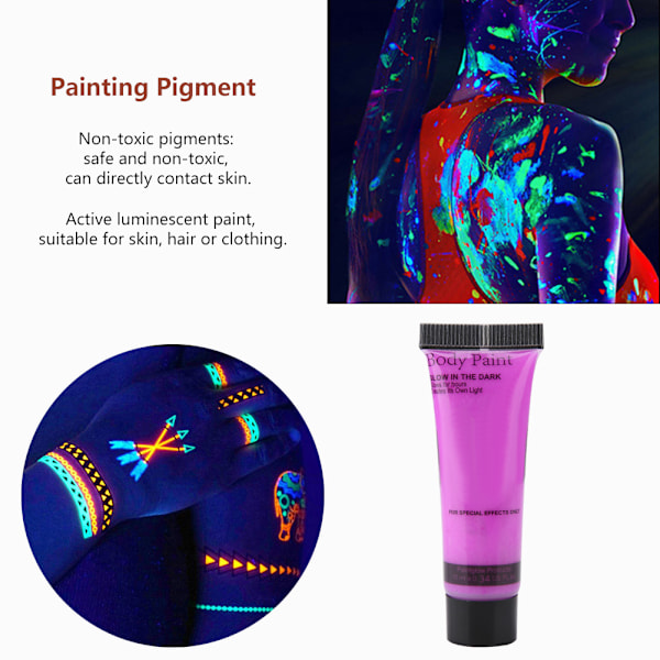 10ml ansikts- och kroppsmålningsrör Tvättbar ritning Fluorescerande pigment för dansfest (lila)