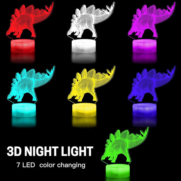 3D Dinosaur Natlampe til drengeværelse, 4-mønstre og timing