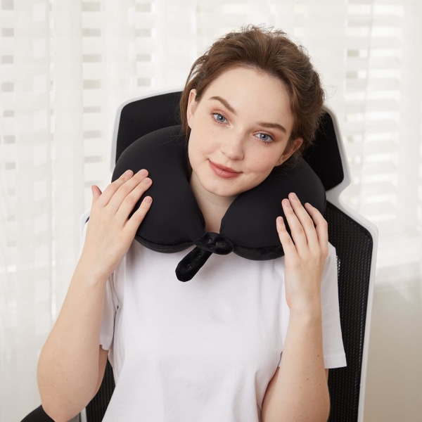 Rejse nakkepude, bedste memory foam flypude til hovedstøtte blød justerbar pude til fly, bil og hjemmets lænestol (sort) Black