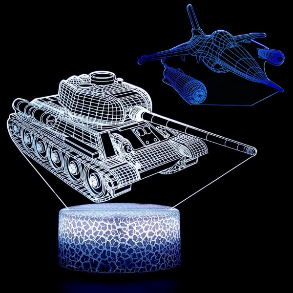 Tank Nattlampa 3D Lampa Flygplan Leksaker Presenter till Barn Pojkar G