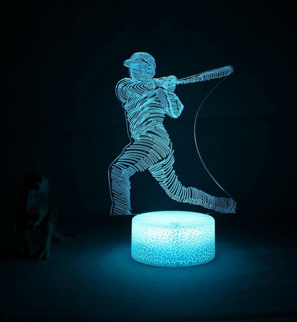 3D Illusjonslampe LED 16 Farger Endring med Fjernkontroll.Basebal