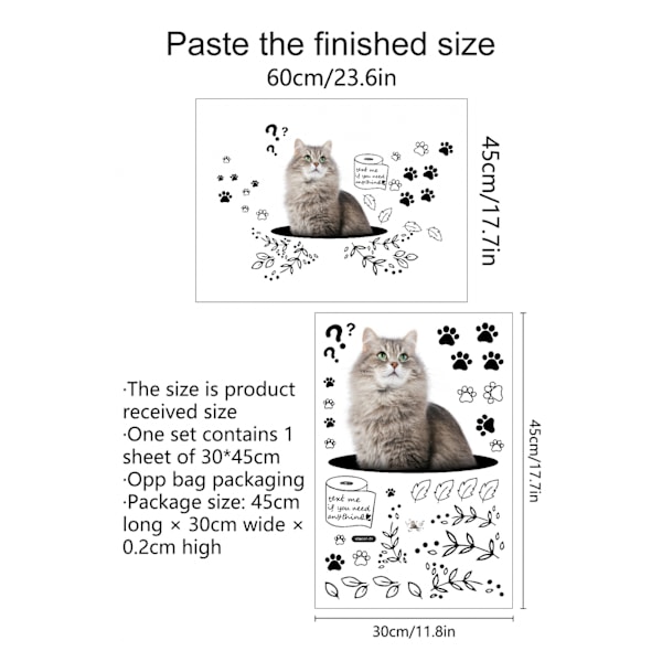 Katt 3D Toalettstolsskydd Lock Dekal Väggmålning Konst Affisch Bakgrund för Badrum Sovrum Väggdekal
