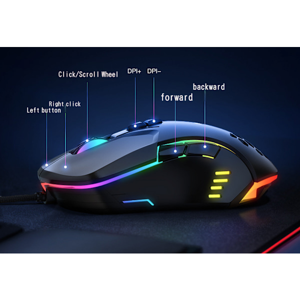 Spelmus med sladd [Programmerbar] [Andningsljus] Ergonomi