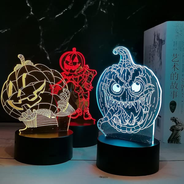 Halloween Dekoration Pumpa 3D Illusion Lamp LED Nattljus