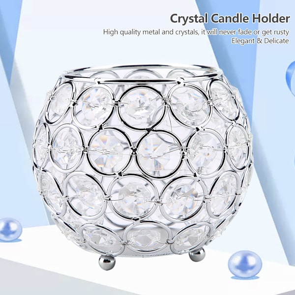 Krystall Lysestake Sølv Votive Tealight Lysestaker for Bryllup, Jul Silver