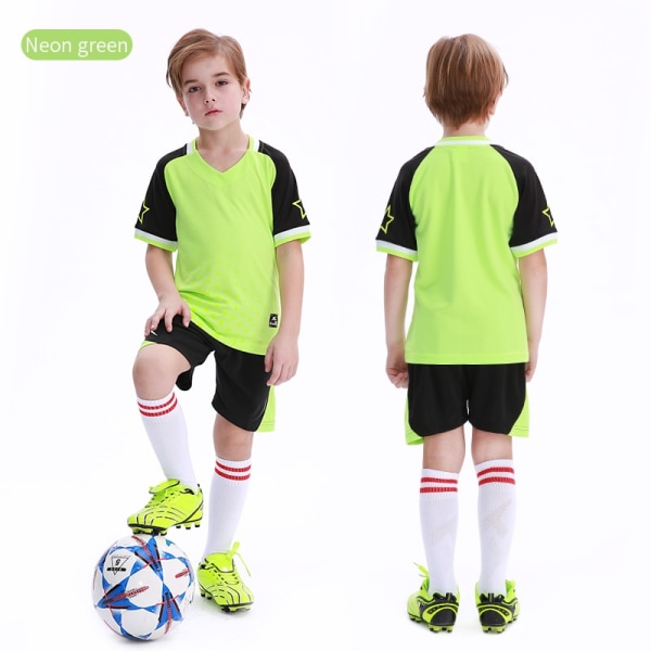 Fotbollströja Barn personlig fotbollströja Set anpassad polyester fotbollsuniform Andas träningsfotbollsuniform för pojke,Y306 Green,M