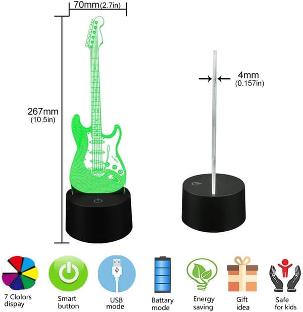 3D Illusion Lamp Elektrisk Gitarr Fjärrkontroll 16 Färger Ni
