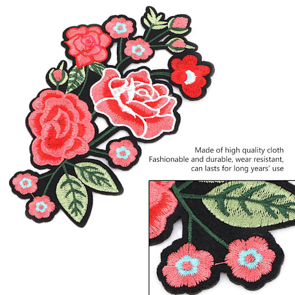 Plommonblomma Ros Broderad Patch DIY Dekoration Tyg Strykjärn Sy Märke Hantverk Tillbehör