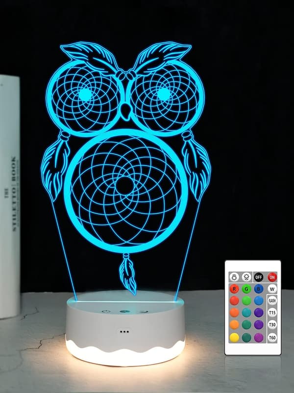 Lysende Ugle Drømmfangere Sæt, Dyr Fugl 3D Illusion LED Natlys