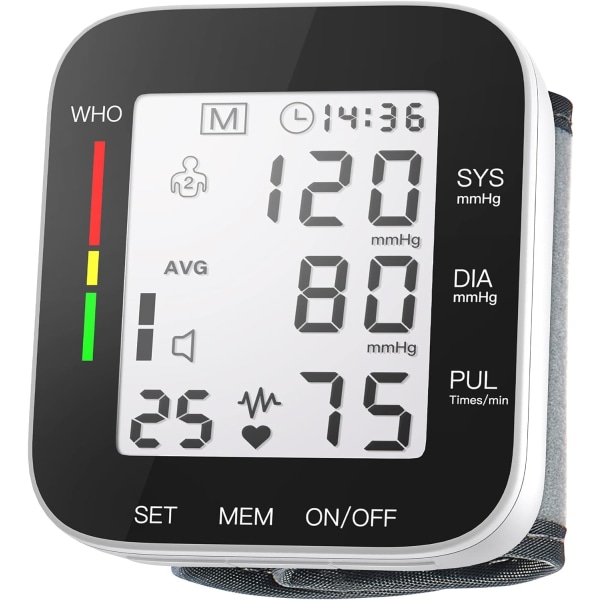 Blodtrykksmåler Automatisk blodtrykksmaskin for hjemmebruk Stemme Stort LCD-skjerm Blodtrykksmansjett håndledd BP-måler 2X99 avlesninger med