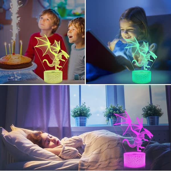 Drage 3D Illusion Lampe, Attivolife Drage Optisk Natlampe