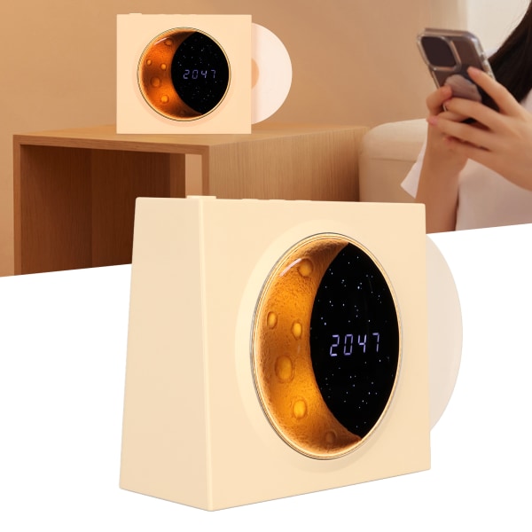 Retro Bluetooth-højttaler vækkeur vintage pladespiller stil med måne stjerne natlys til soveværelse indretning Yellow