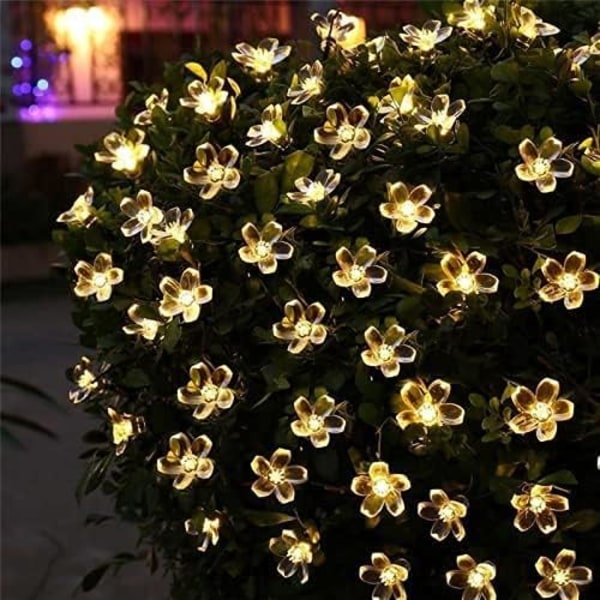 Solcelledrevne blomsterlyskjeder utendørs, vanntette 50 LED-lyskjeder, juledekorasjoner for hagegjerde, uteplass, hage, juletre, hjem, plen, bryllup White