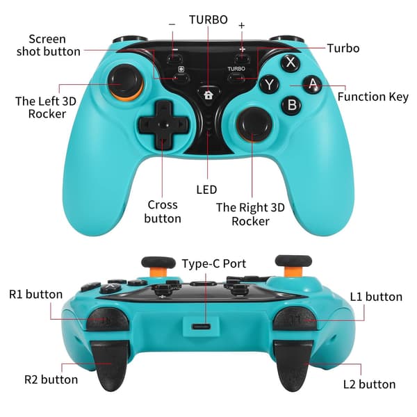 Dobe Switch håndholdt controller kompatibel med Nintendo Switch/Switch OLED (blå)