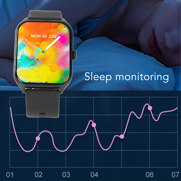Smartwatch med iltmåling, opkaldsskærm, IP68 vandtæt touchskærm smartwatch med skridttæller Black