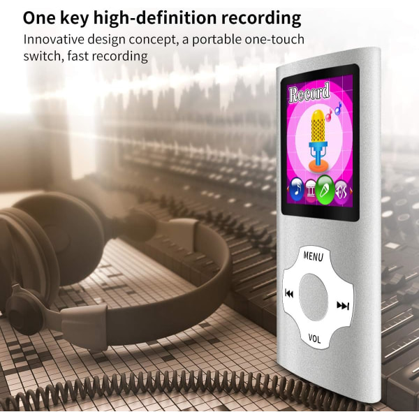 MP3/MP4 bärbar spelare, 1,8 tum LCD-skärm, maxstöd 64 GB, silver