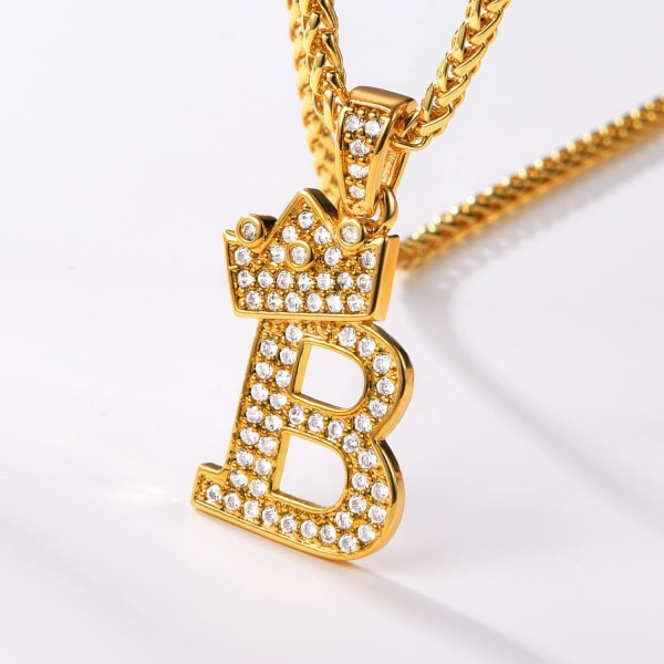 Krone Initial A-Z Halskæde, Iced Out Bogstav Vedhæng med 22-24 Tommer Kæde, Mænd Kvinder Bling Hip Hop Alfabet Navn Smykker Gave Store Initialer Halskæder B 18K Gold