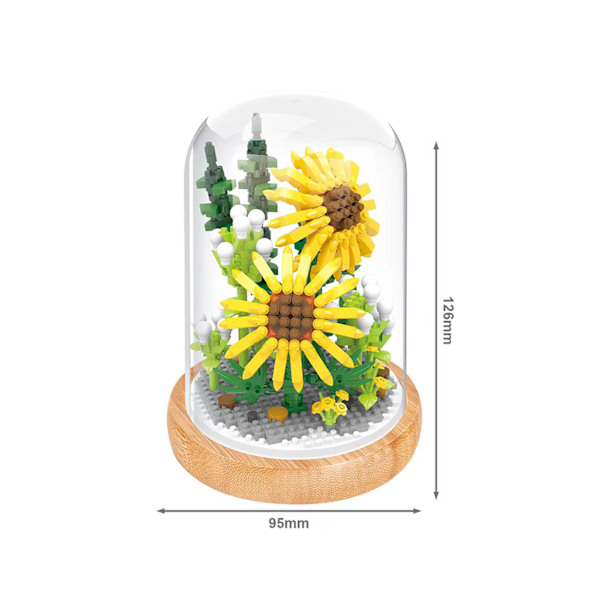 Växtbyggstenar Miniatyr DIY Byggstenar Bukett Krukväxter Prydnader Dekoration Leksaker med Skyddande Överdrag Sunflower