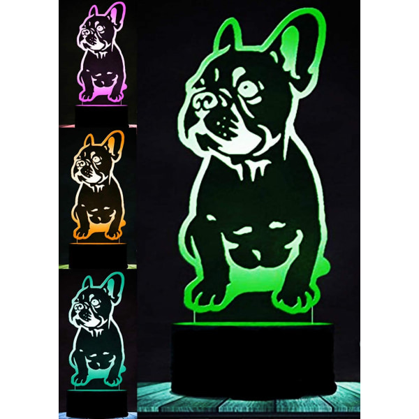 3D Fransk Bulldog Hund Djur Nattljus Bordslampa Dekor Ta