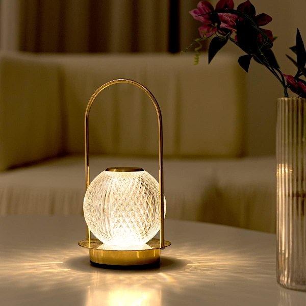 Ledningsfri Lampe Krystall Batteridrevet Lampe, Nattelys for Stue, Soverom, Barnerom, Utendørs, Restaurant, Nattbord, Trådløs Oppladbar Dimbar