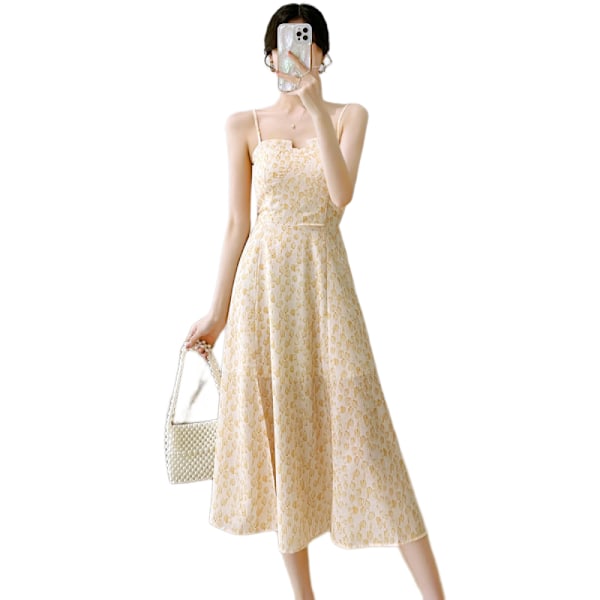 Ferie Chiffon Suspender Kjole Dame Toppe (Gul  L)