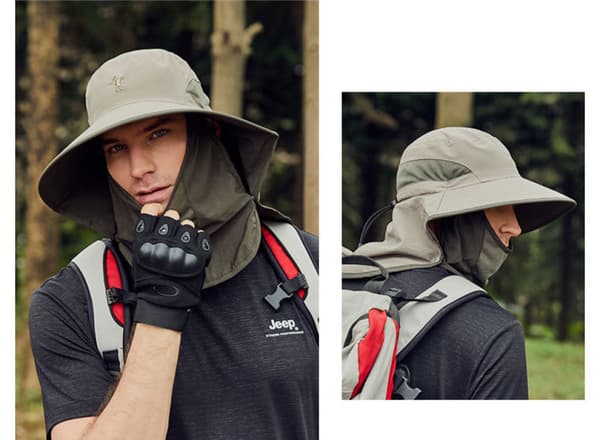 Utomhus UPF50+ Mesh Solhatt Bred Brätte Fiskehatt med Nacke E